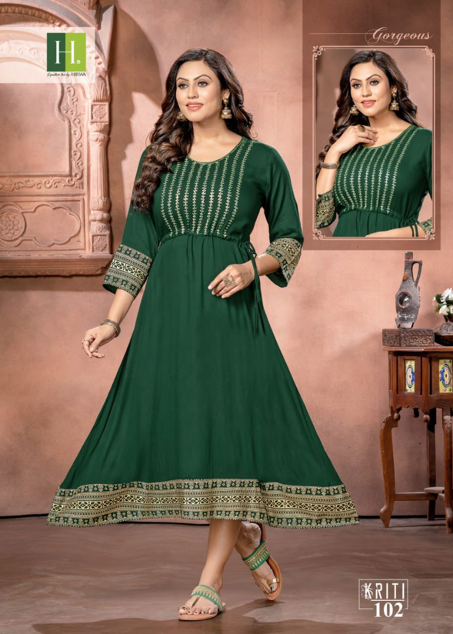 Hirwa Kriti Fancy Ethnic Wear Wholesale Anarkali Kurtis
